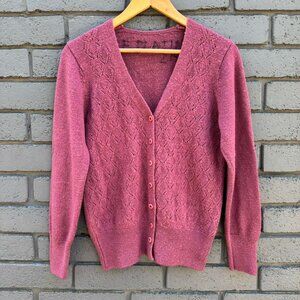 VTG ONDA Wool Blend Cardigan Sweater Dark Dusty Rose Blush Textured Knit M/L Wms